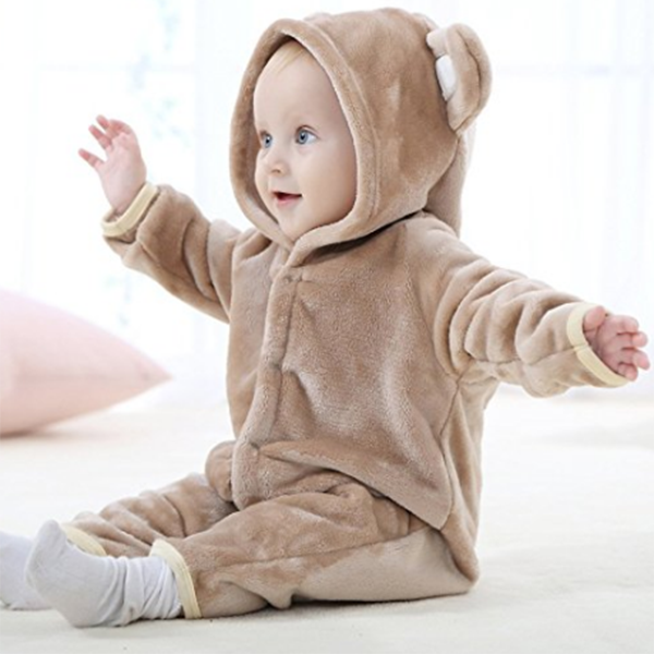 Pixama infantil con capucha de franela polar acolchado sen pies (4)