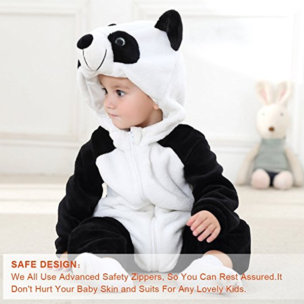 Mono unisex para bebé, disfraz de animal, mameluco con capucha de franela (3)