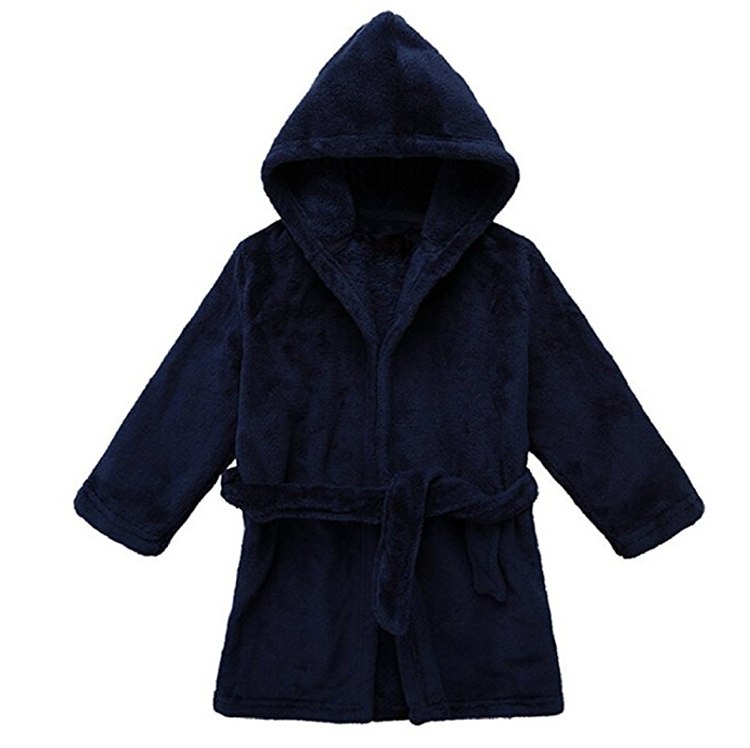 Kids Bathrobe Hooded Flannel Fleece Solid Color (3)